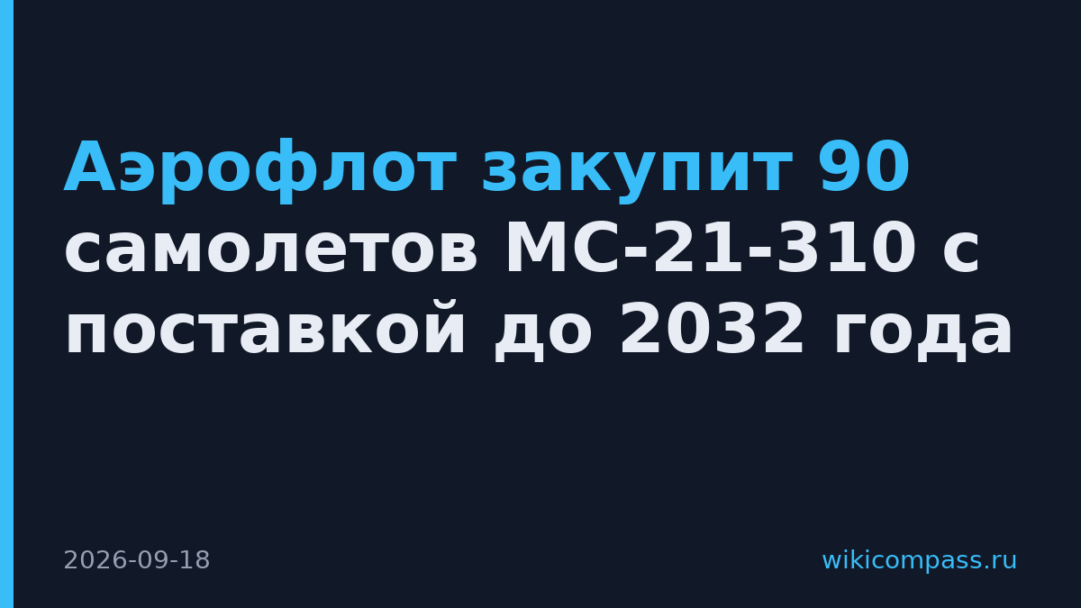 Аэрофлот закупит 90 самолетов МС-21-310 с поставкой до 2032 года