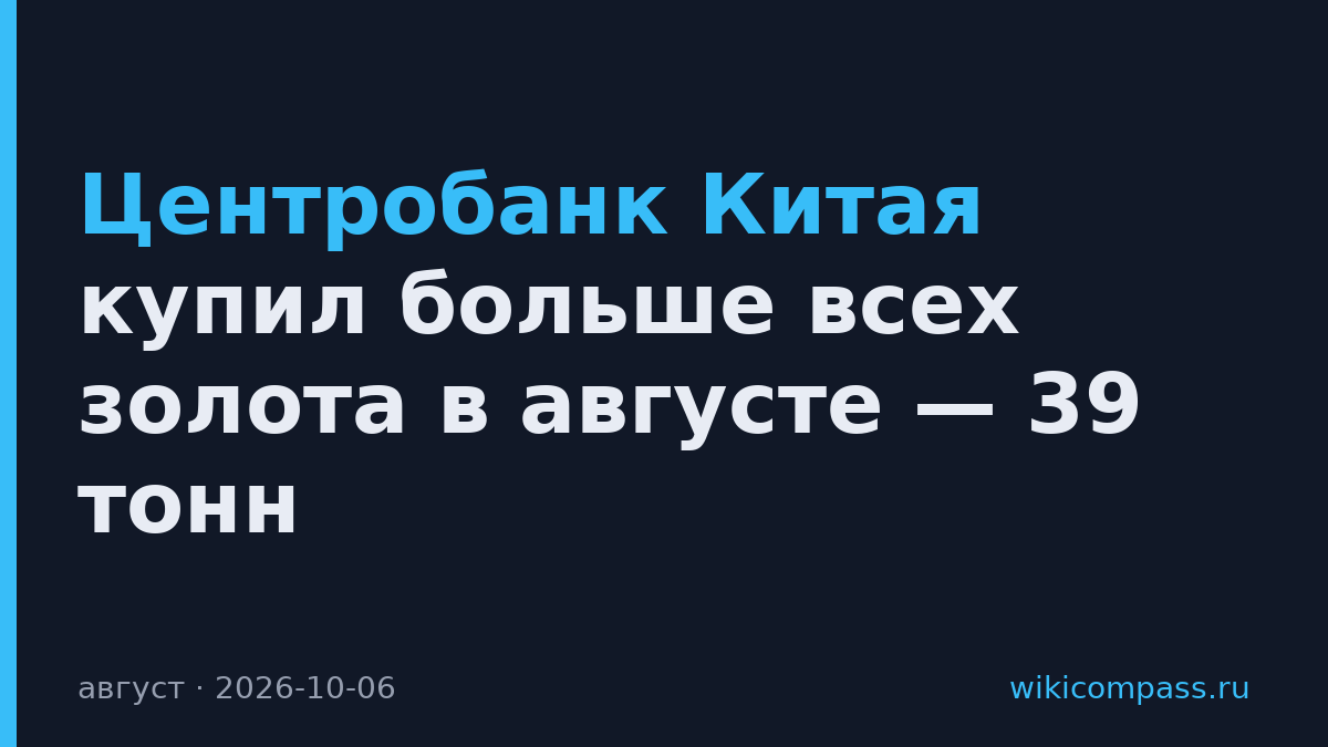 Центробанк Китая купил больше всех золота в августе — 39 тонн