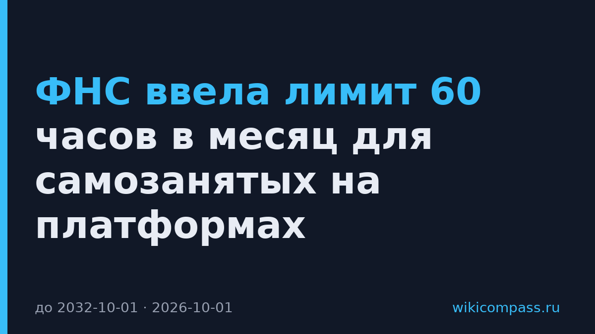 ФНС ввела лимит 60 часов в месяц для самозанятых на платформах