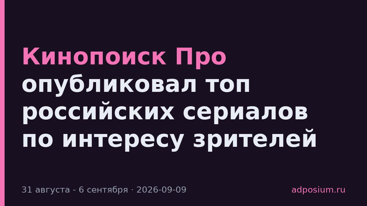Кинопоиск Про опубликовал топ российских сериалов по интересу зрителей
