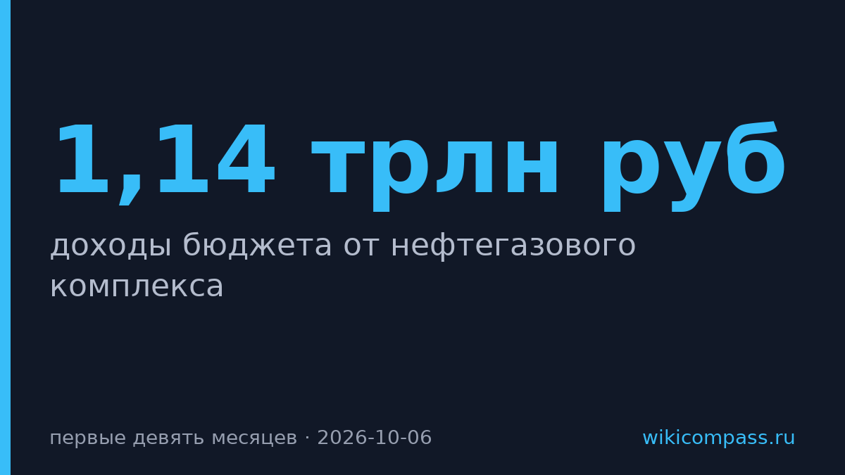 Нефтегазовые доходы бюджета упали на 1,14 трлн рублей за девять месяцев