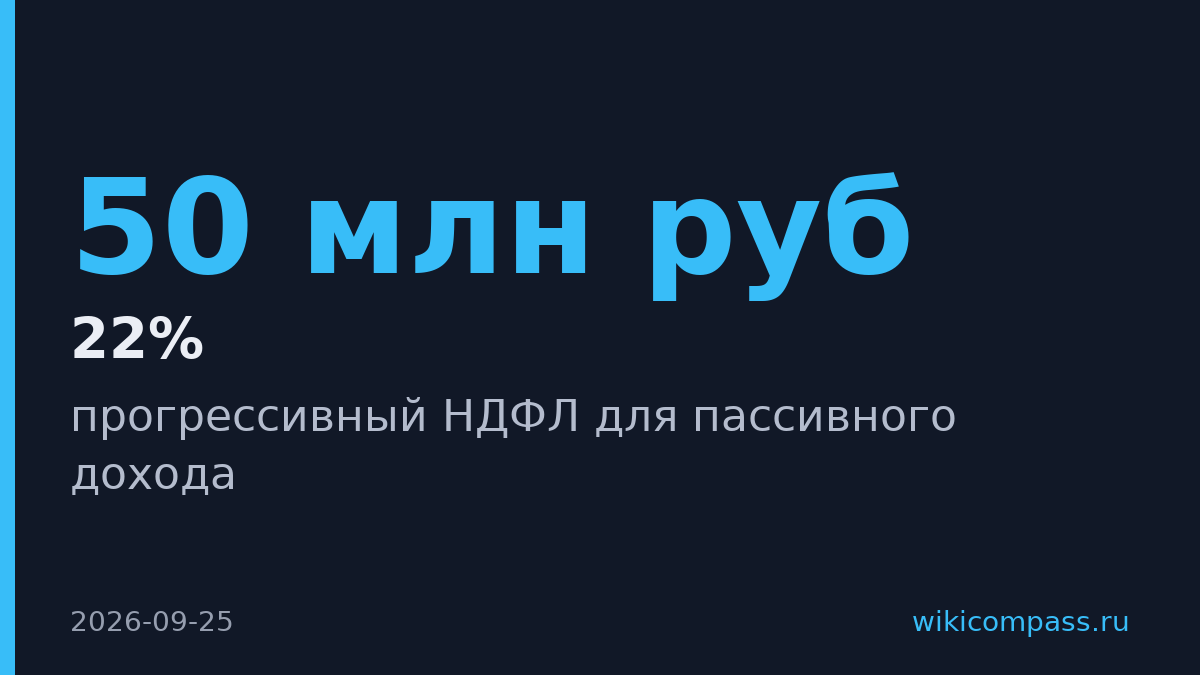 Правительство вводит прогрессивный НДФЛ 22% на пассивный доход свыше 50 млн рублей
