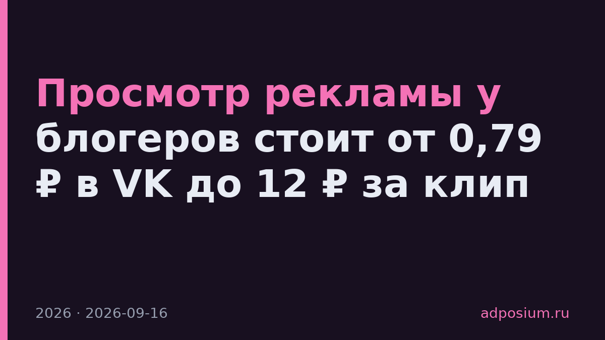 Просмотр рекламы у блогеров стоит от 0,79 ₽ в VK до 12 ₽ за клип