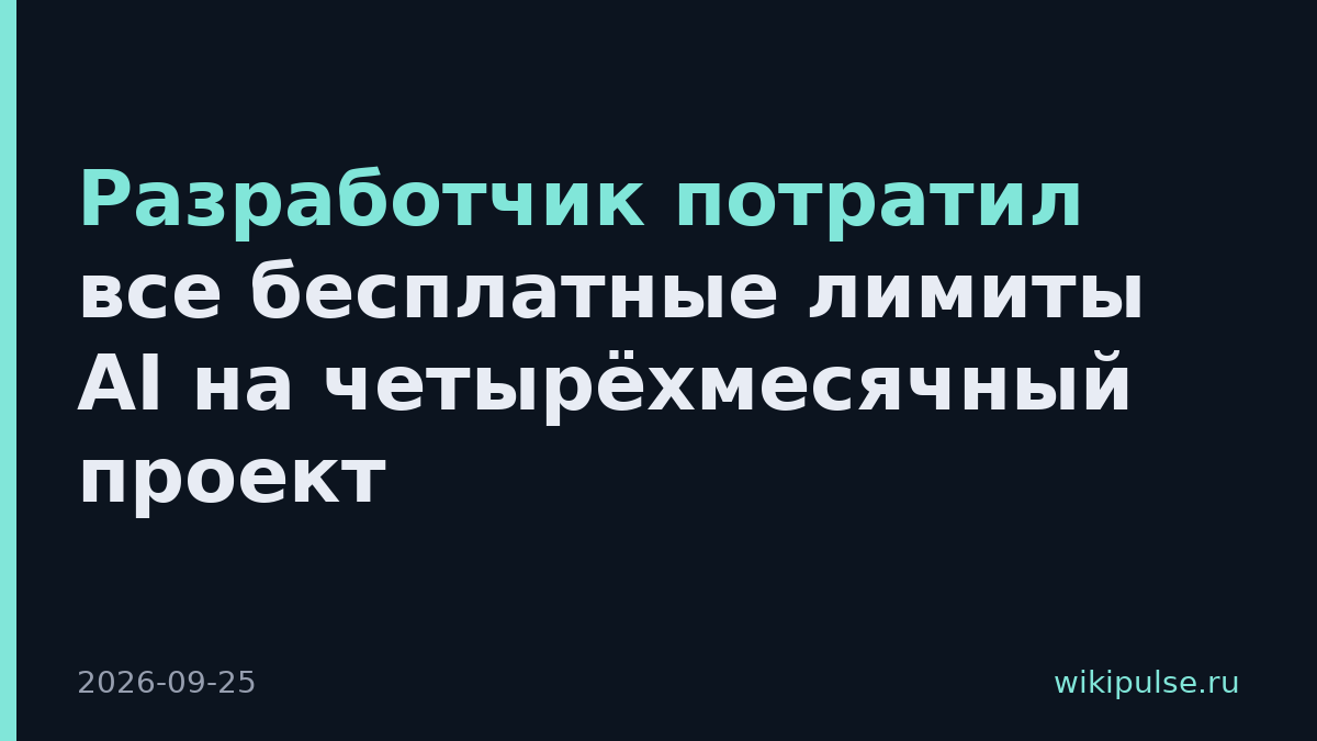 Разработчик потратил все бесплатные лимиты AI на четырёхмесячный проект