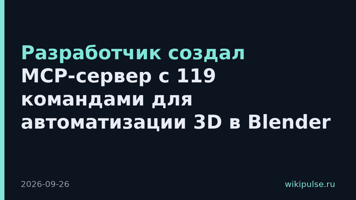 Разработчик создал MCP-сервер с 119 командами для автоматизации 3D в Blender