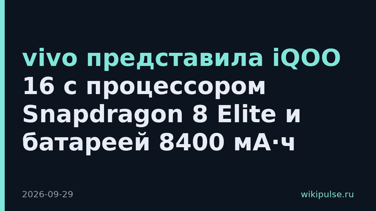 vivo представила iQOO 16 с процессором Snapdragon 8 Elite и батареей 8400 мА·ч