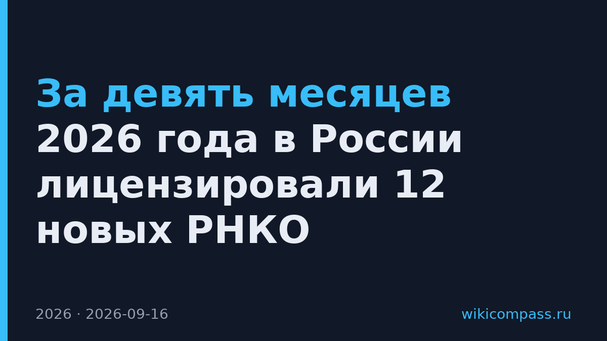 За девять месяцев 2026 года в России лицензировали 12 новых РНКО